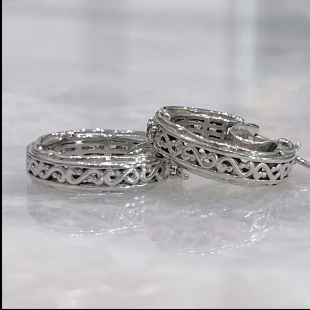 Sky Blue Topaz Silver Scroll Detailed Hoop Earrings - Picture 4 of 14